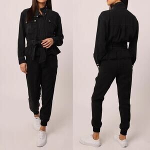 Dear John Austin Drop Shoulder Stonewash Black Tencel Denim Belted Jean Jacket